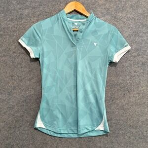 Macade Golf Polo Shirt Womens Small Geometric Teal Bomber Performance Button Tee
